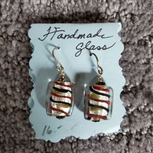 Handmade Glass Earrings with Multicolor Swirls